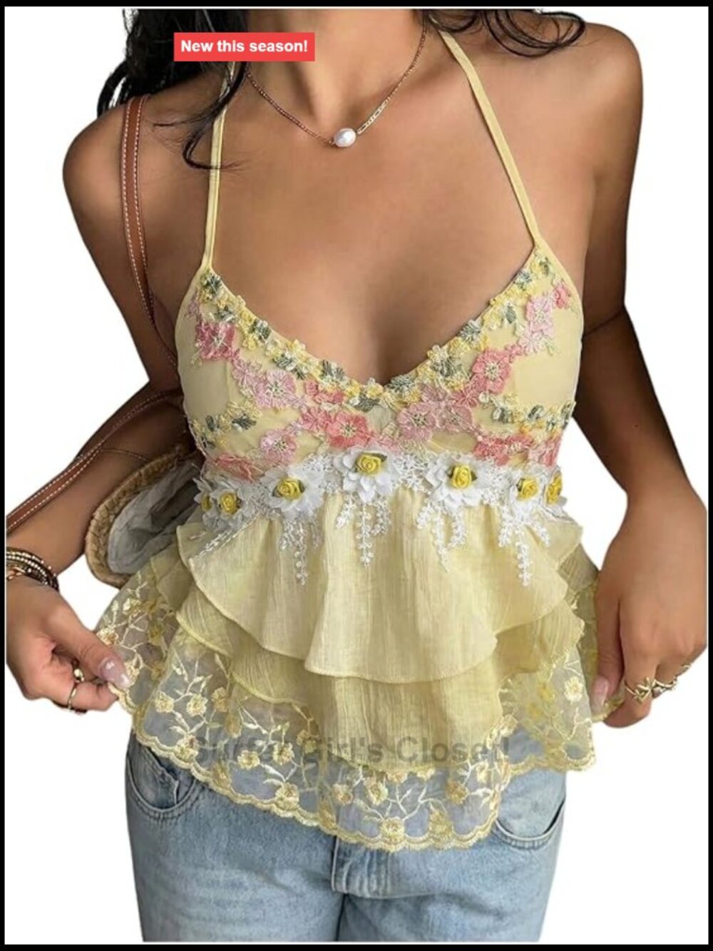 Verdusa Women's Embroidered Babydoll Lace Halter Top Y2K Boho Summer Vacation